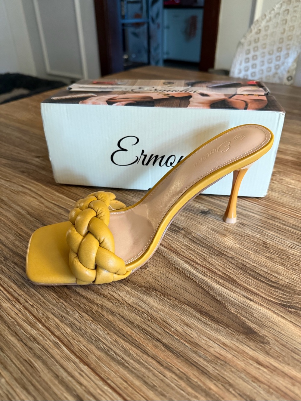 Mustard Yellow Braided Strap Stiletto Mule